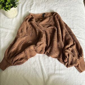 Cozy Brown Knit Poncho with Balloon Sleeves